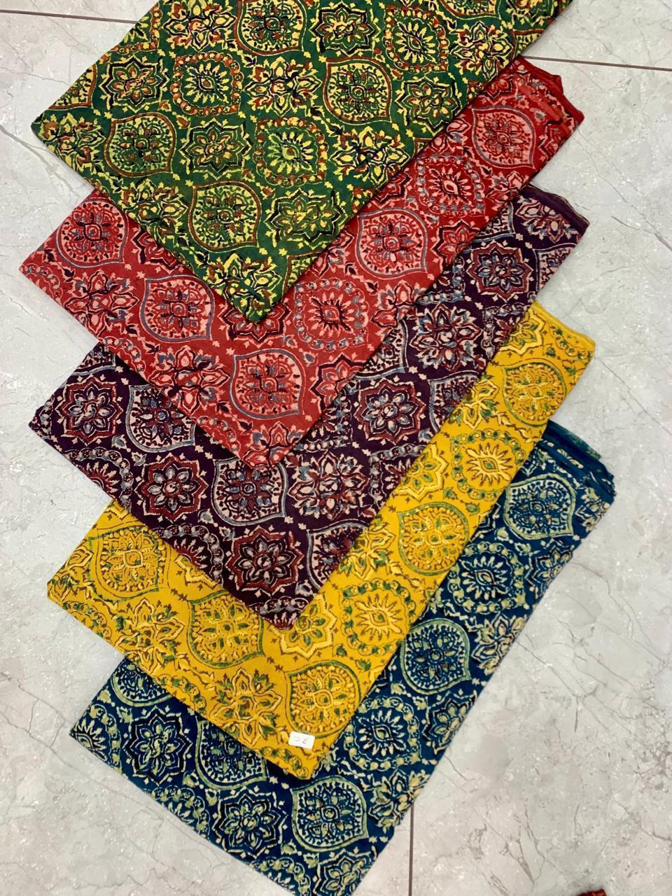 Kutch-inspired multicolour Ajrakh pure cotton fabric wholesale featuring heritage motifs by Fabtexs.
